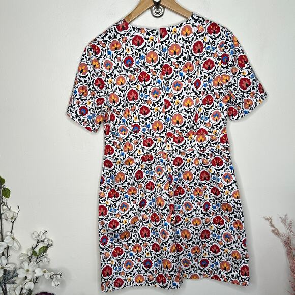 BODEN Cotton Mini Shift Dress Enchanting Bloom Floral Red Orange Sz 10 P {3R24} - Picture 3 of 5